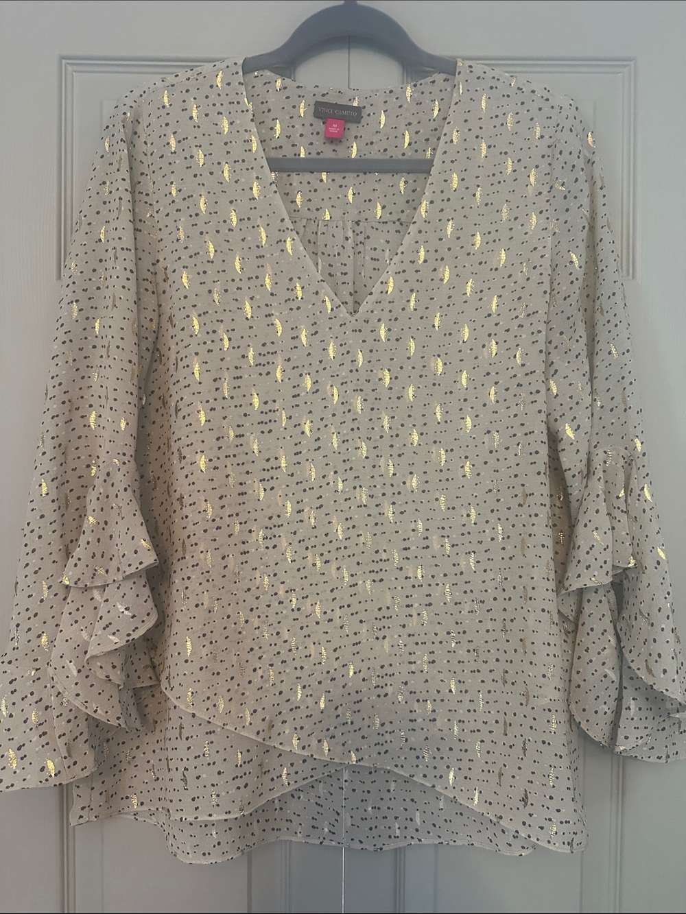 Vince Camuto Cream Blouse with Gold Foil Dot Detail